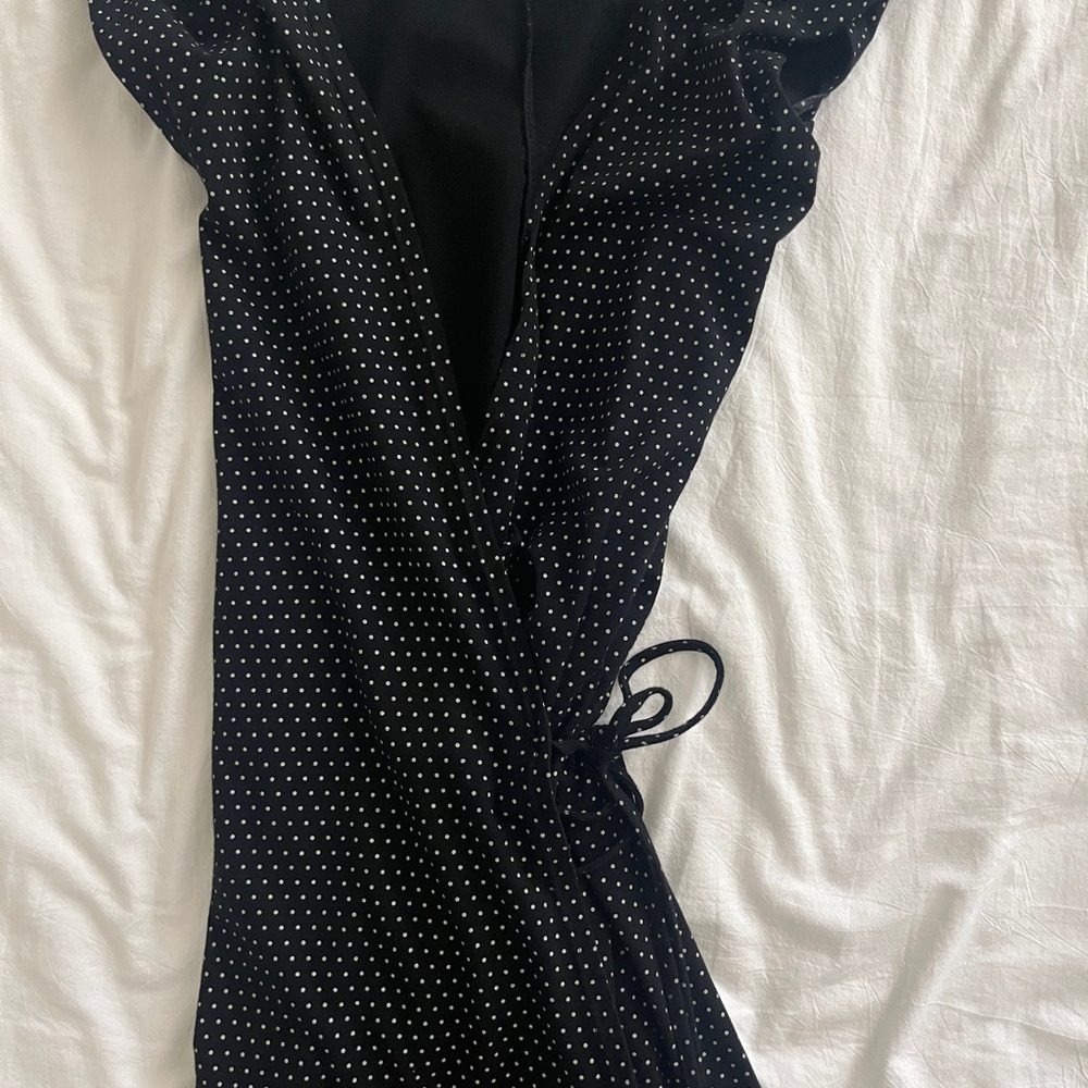 brandymelville polka dot black and white wrap dress